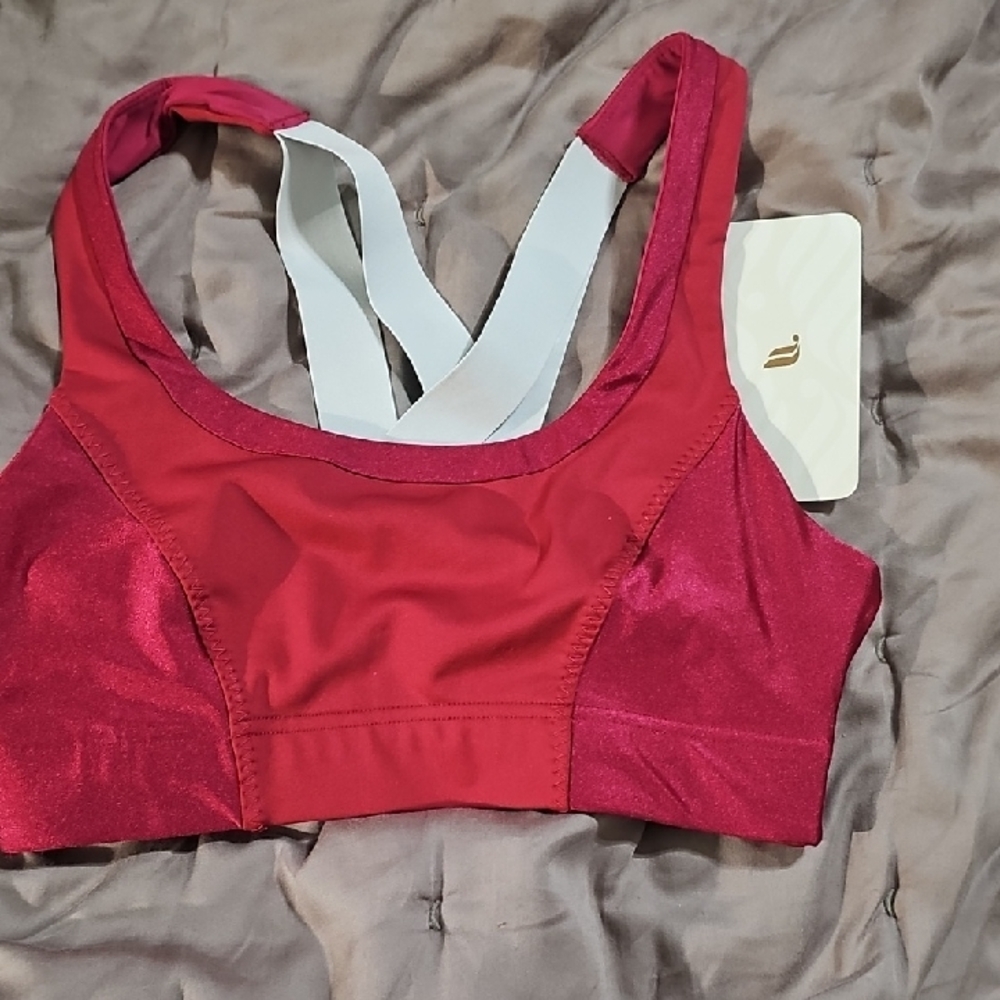 Fabletics Red Sports Bra‎ with White Straps